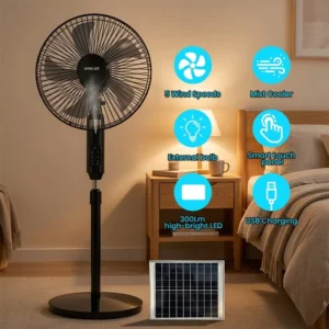Misting Fan Solar Energy 16 inch Solar Fan Solar Camping Light with Fan and Charger
