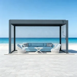 Modern 10x12ft Motorized Louvered Roof Aluminum Pergola Waterproof Bioclimatic Garden Gazebo with LED Integrated Gutter