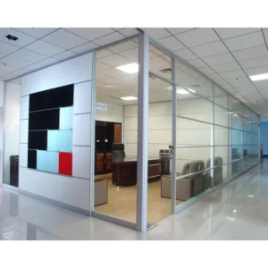 Modern 80mm Thickness Aluminum Frame Tempered Glass and Wood Removable Wall Partitions for Office
