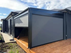Modern Aluminum Alloy Motorized Window Awning Electric Patio Door Roll Up Sun Shade Windproof Rain Protection Shutters Hotels