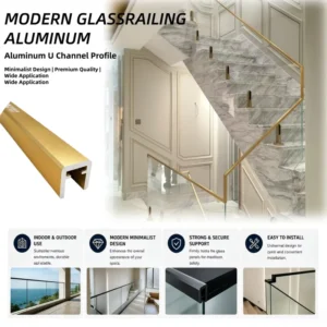Modern Aluminum Handrail for Glass Railing Staircase Top Rail Aluminum Alloy Balustrade Profile for Villa Decking Railing