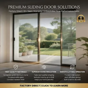 Modern Design Premium Aluminum Sliding Patio Doors Double Glazed Glass Panels for Interior Bedroom Living Rooms Gardens