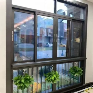 Modern Home Interior Aluminum Casement Window Matte Black Finish Slim Border Tempered Glass Panel