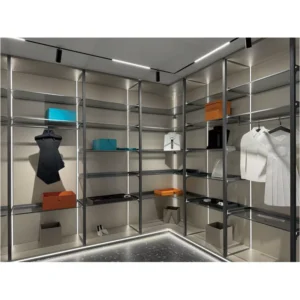 Modern Living Room Walk in Closet Glass Panel Aluminum Profile Shelf Combine unit Open Closet System Assembled Organizer