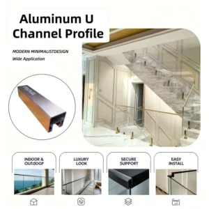 Modern Minimalist Aluminum U Channel Handrail Slim Profile Glass Railing System