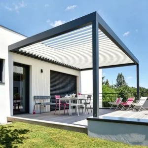 Modern Outdoor Aluminum Bioclimatic Pergola Electric Adjustable Louver Roof Waterproof Sunshade for Villa Backyard Patio Garden