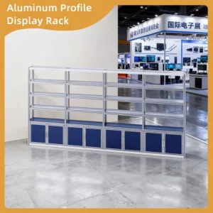 Modular Aluminum Profile Exhibition Display Rack Multi Layer Open Shelving Unit with Bottom Storage Cabinets