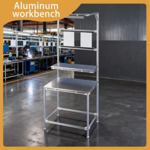 Multi Tier Storage Aluminum Profile Industrial Workbench Modular Operation Table with Rear Hanging Shelves for Electronic