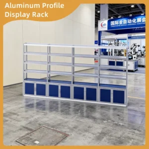Open Grid Aluminum Profile Exhibition Display Stand Modular Multi Layer Shelving Unit with Bottom Cabinets