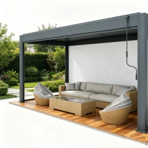 Outdoor 3x4m Motorized Aluminum Pergola Louvered Roof Waterproof Garden Pavilion with Smart Rain Sensor and LED Lights