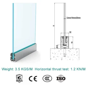 Outside Pool Deck Backyard Patio Pre buried Channel Frameless Glass Railing Panel Aluminum Base Shoe Profile Balcony Railing