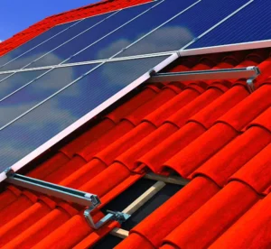 Photovoltaic Solar Panel Roof Tile Mounting Brackets on Solar Power System Home