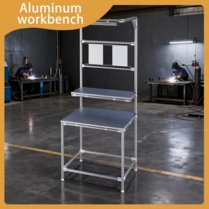 Quick Installation Aluminum Extrusion Operation Workbench Durable Multi Layer Table with Rear Hanging Shelves for Industrial