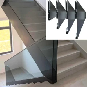 Seamless Aluminum Profile Glass Fence Aluminum Alloy Baluster Office Building Stair Baluster Side mounted Glass Railing
