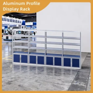 Secure Lockable Aluminum Extrusion Trade Show Display Rack Heavy Duty Multi Grid Shelving with Safety Cabinet Latches
