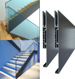 Slotted Aluminium Glass Profile U Channel LED Aluminium Railing Post Base Profiles Indoor Glass Railing Guardrail for Stair