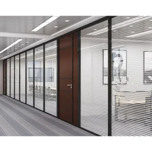 Soundproof Glass Commercial Partition Wall With Blinds Aluminium Glass Office Partition Divider