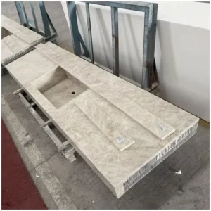 Taj Mahal Quartzite Natural Stone Eco Friendly Water Resistant Floating Wall Hanging Bathroom Vanity Tops in Villas and Hotels