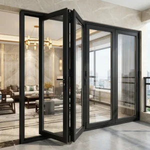 Thermal Break Aluminum Alloy Foldable Door Double Tempered Glass Modern Entry Villa Exterior Courtyard Energy Efficient