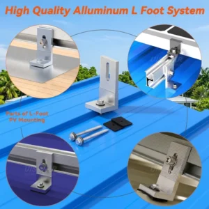 UI-IK-L Anodized Aluminum Metal Roof L Foot Solar Panel Mounting Bracket with 60m/s Wind Load and 1.5KN/m Snow Load