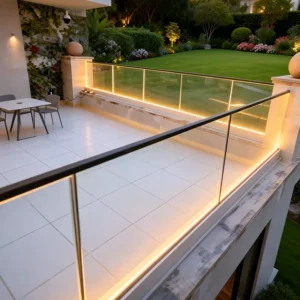 Villa Outdoor 6+6 8+8 10+10 Laminated Glass Fence LED Light Glass Railing Aluminum U Channel for Hotel Mall Apartment Project