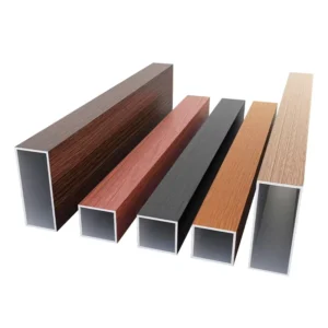 Wood Grain Aluminum Alloy Square Tube Profile for Facade Exterior Wall Partition Grille Self Installation 1000 Series